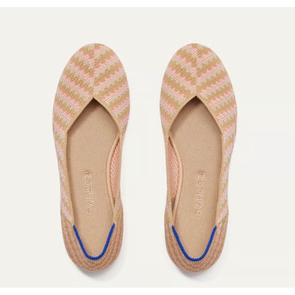 Rothys The Flat Golden Hour Pink Beige Knit Ballet Flats Size 9.5 NWOB